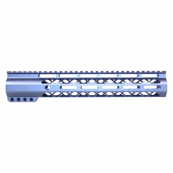 Guntec 12 inch grey aluminum M-LOK free-floating handguard with monolithic top rail.