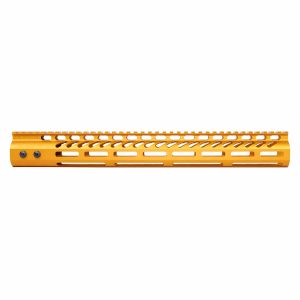 15-inch Guntec USA orange M-LOK handguard with monolithic top rail.