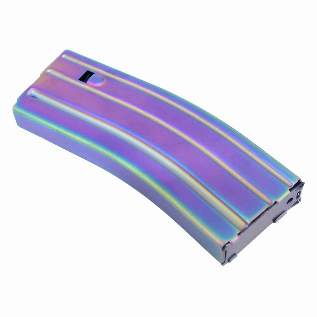 AR 5.56 Cal Aluminum 30 Rnd Mag With Anti-Tilt Follower (Matte Rainbow PVD Coated)