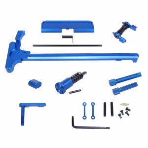 Guntec USA AR .308 blue accent kit components on white background.