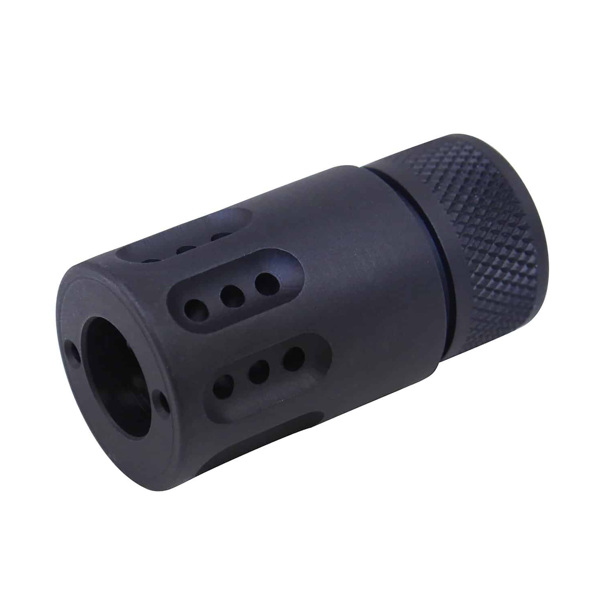 black-308-mini-muzzle-brake-shroud_TT AR .308 Cal Mini Slip Over Barrel Shroud With Multi Port Muzzle Brake (Anodized Black) - Image 1