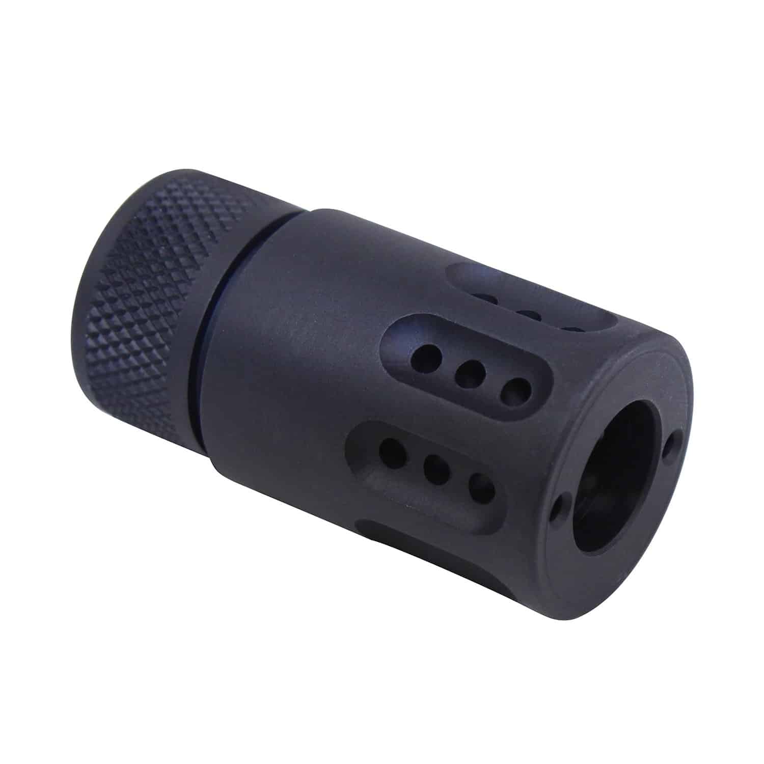 AR 308 muzzle brake with a matching slip-over barrel shroud in black
