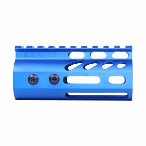 Guntec USA blue 4-inch M-LOK handguard with monolithic top rail.