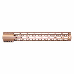 Guntec AR-15 bronze 15 free-floating handguard with M-LOK and Picatinny rail.