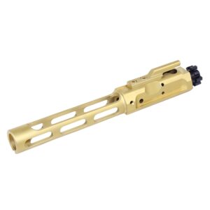 Gold-tinted AR .308 cal skeletonized low mass bolt carrier group, beautifully crafted.