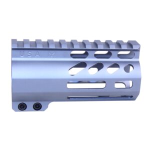 Guntec USA 4 grey M-LOK handguard with monolithic top rail, lightweight and ventilated.