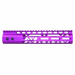 Purple 10-inch Guntec AR-15 M-LOK Handguard with Monolithic Rail.