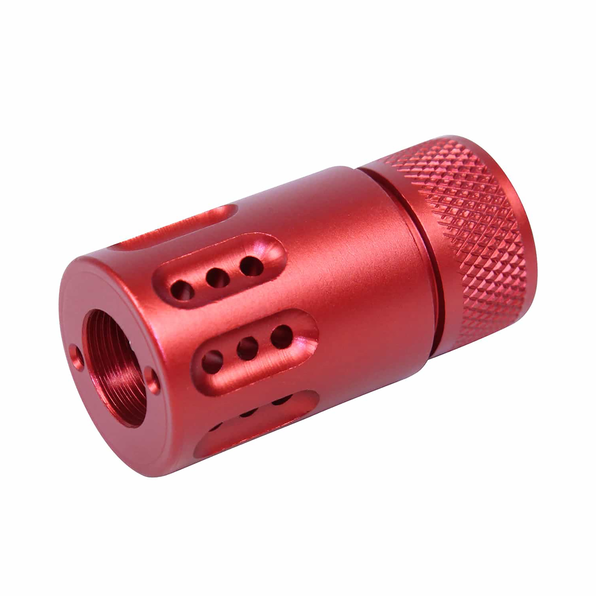 red-308-mini-muzzle-brake-shroud_TT AR .308 Cal Mini Slip Over Barrel Shroud With Multi Port Muzzle Brake (Anodized Red) - Image 1