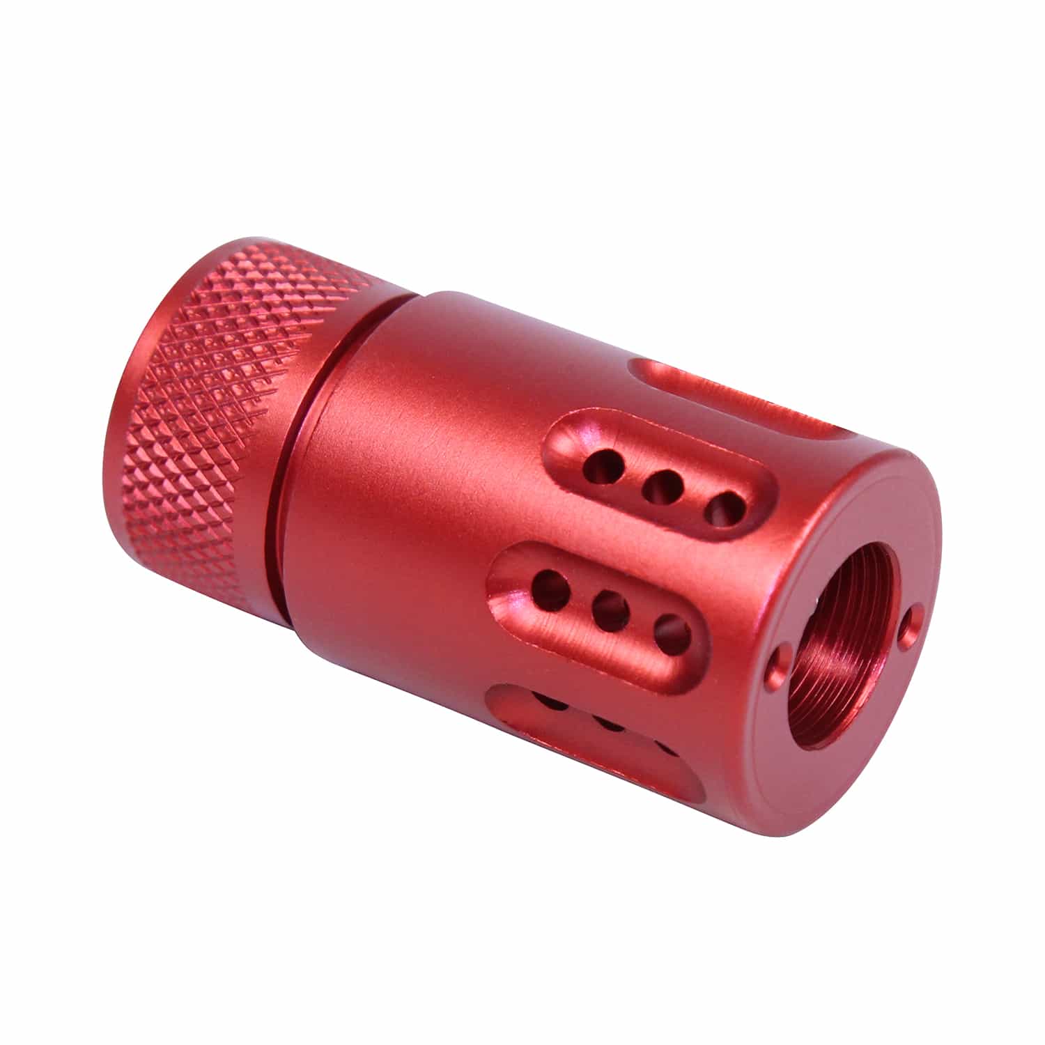 Mini muzzle brake and barrel shroud for AR .308 in anodized red