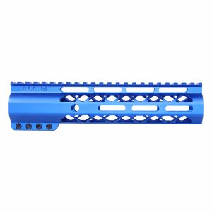 Blue 9-inch Guntec AR Rifle Handguard with M-LOK and Top Rail.