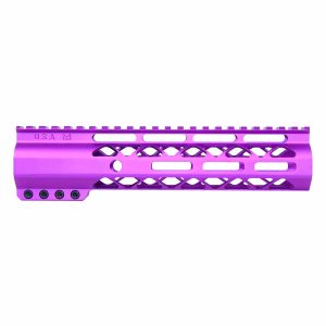 Purple 9-inch Guntec AR-15 handguard with M-LOK and top Picatinny rail.