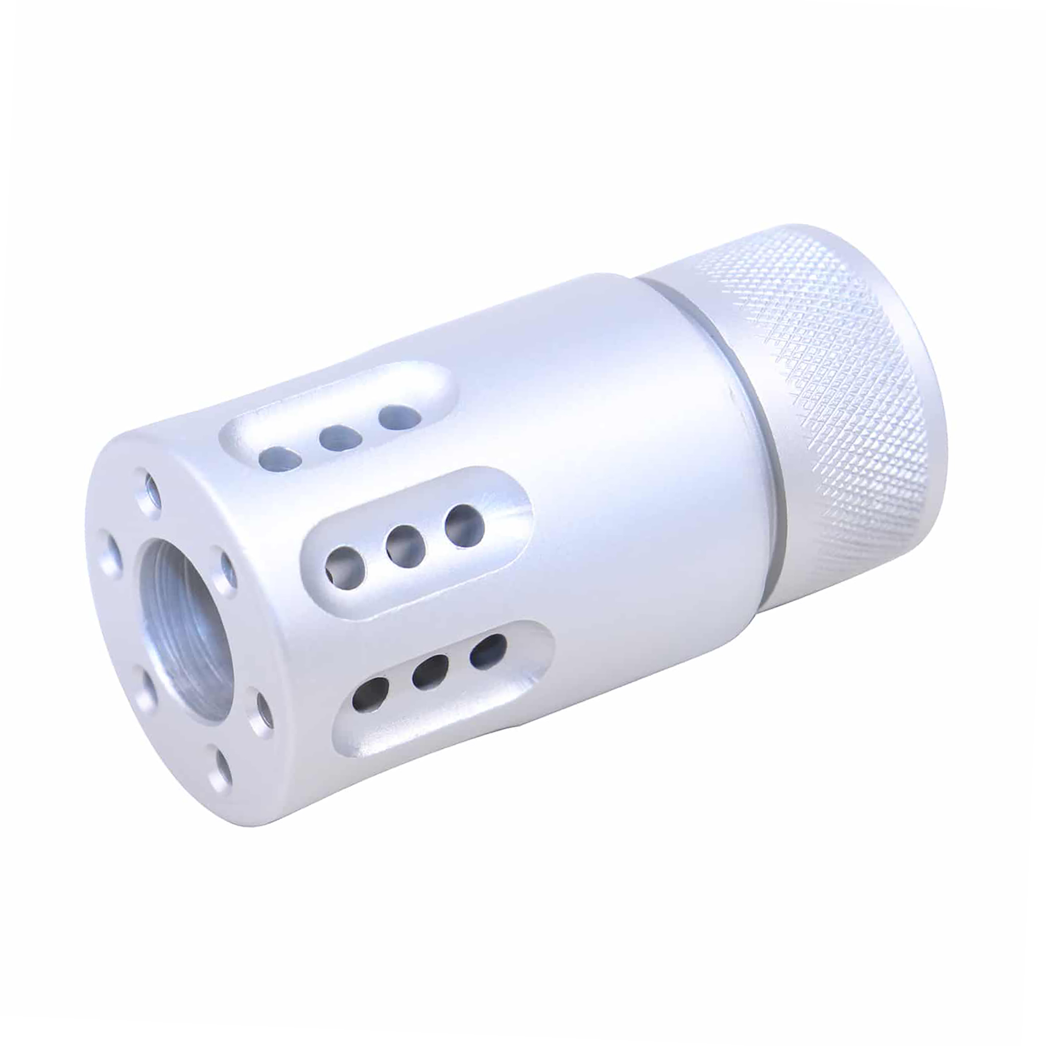 9mm-clear-mini-muzzle-brake-and-shroud AR 9MM Mini Slip Over Barrel Shroud With Multi Port Muzzle Brake (Anodized Clear) - Image 1