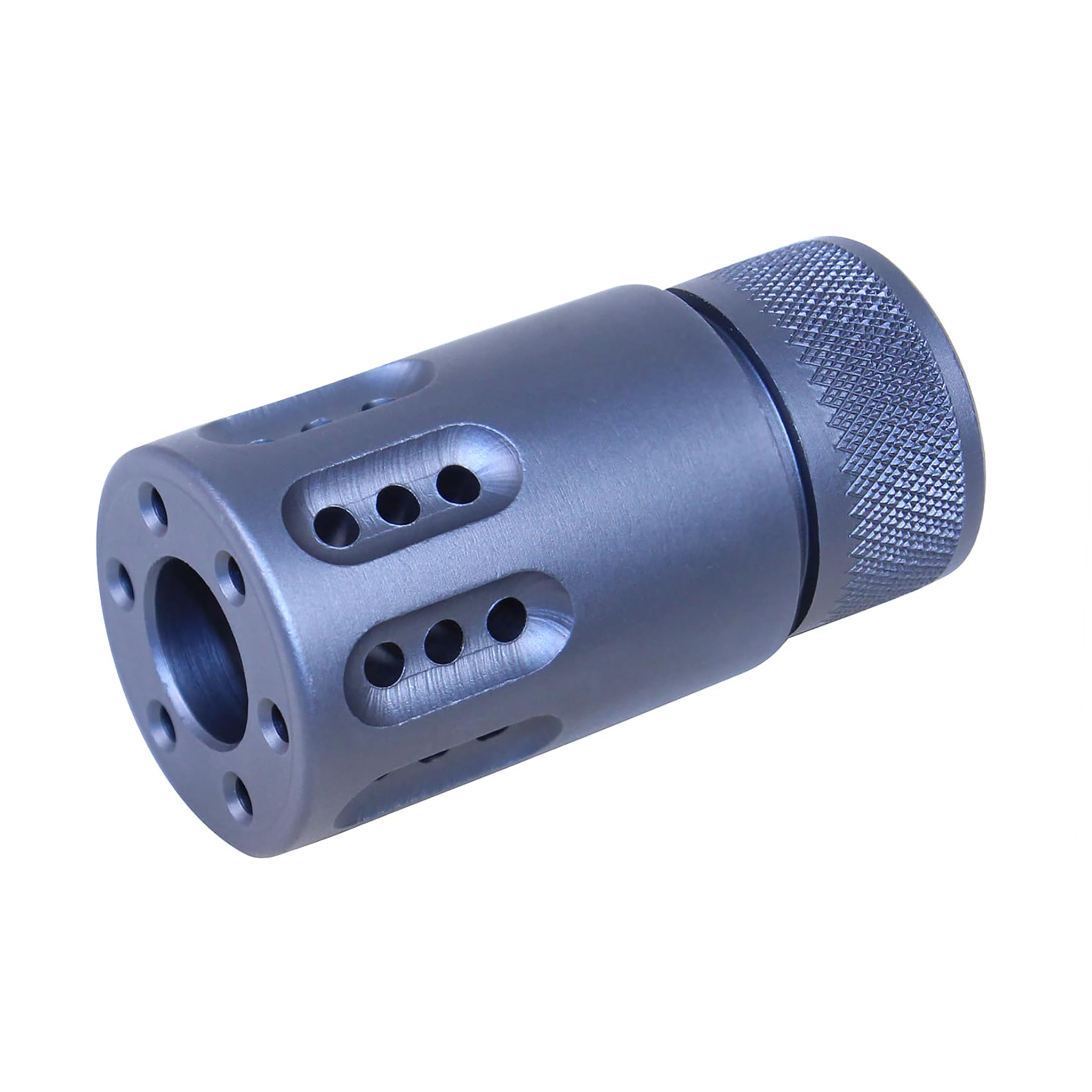 9mm-grey-mini-muzzle-brake-and-shroud AR 9MM Mini Slip Over Barrel Shroud With Multi Port Muzzle Brake (Anodized Grey) - Image 1