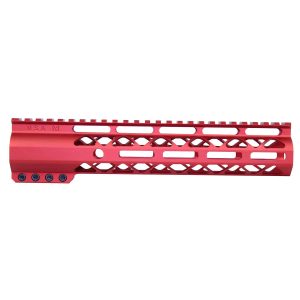 10" AIR-LOK Series M-LOK Compression Free Floating Handguard With Monolithic Top Rail (Anodized Red)