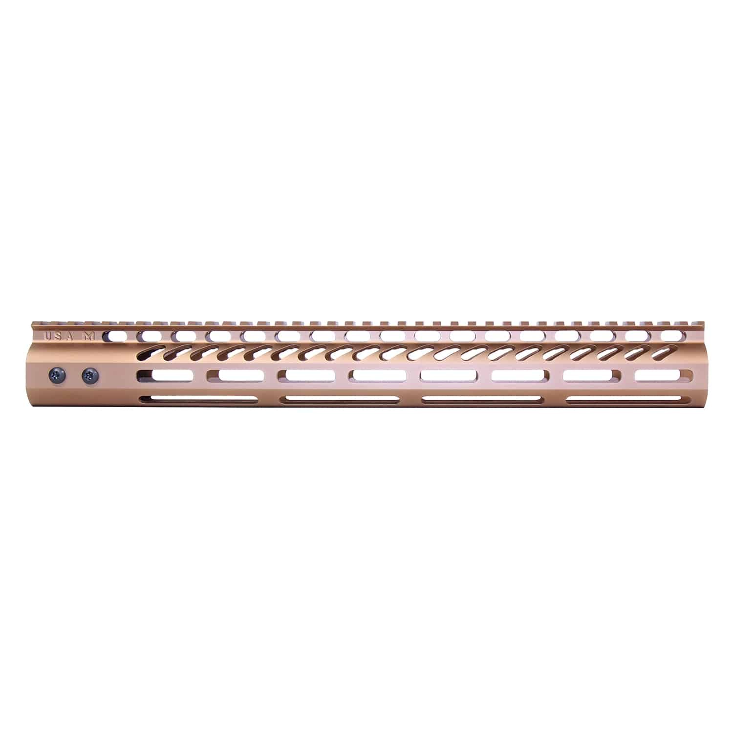 15" Ultra Lightweight Thin M-LOK System Free Floating Handguard With Monolithic Top Rail (Anodized Bronze)