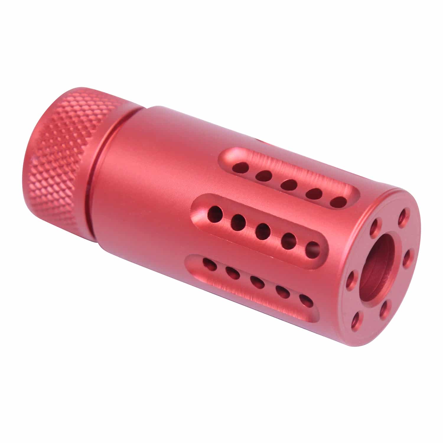Anodized red 9MM AR muzzle brake and mini barrel shroud