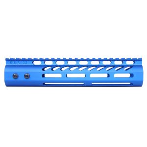 Guntec USA blue 9-inch M-LOK free-floating handguard with top rail.