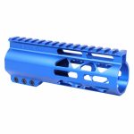 Blue 6-inch Guntec USA M-LOK handguard with top Picatinny rail and ventilation cutouts.