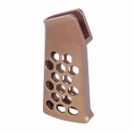 Bronze Anodized Aluminum Pistol Grip with Skeletonized Hexagonal Cutouts.