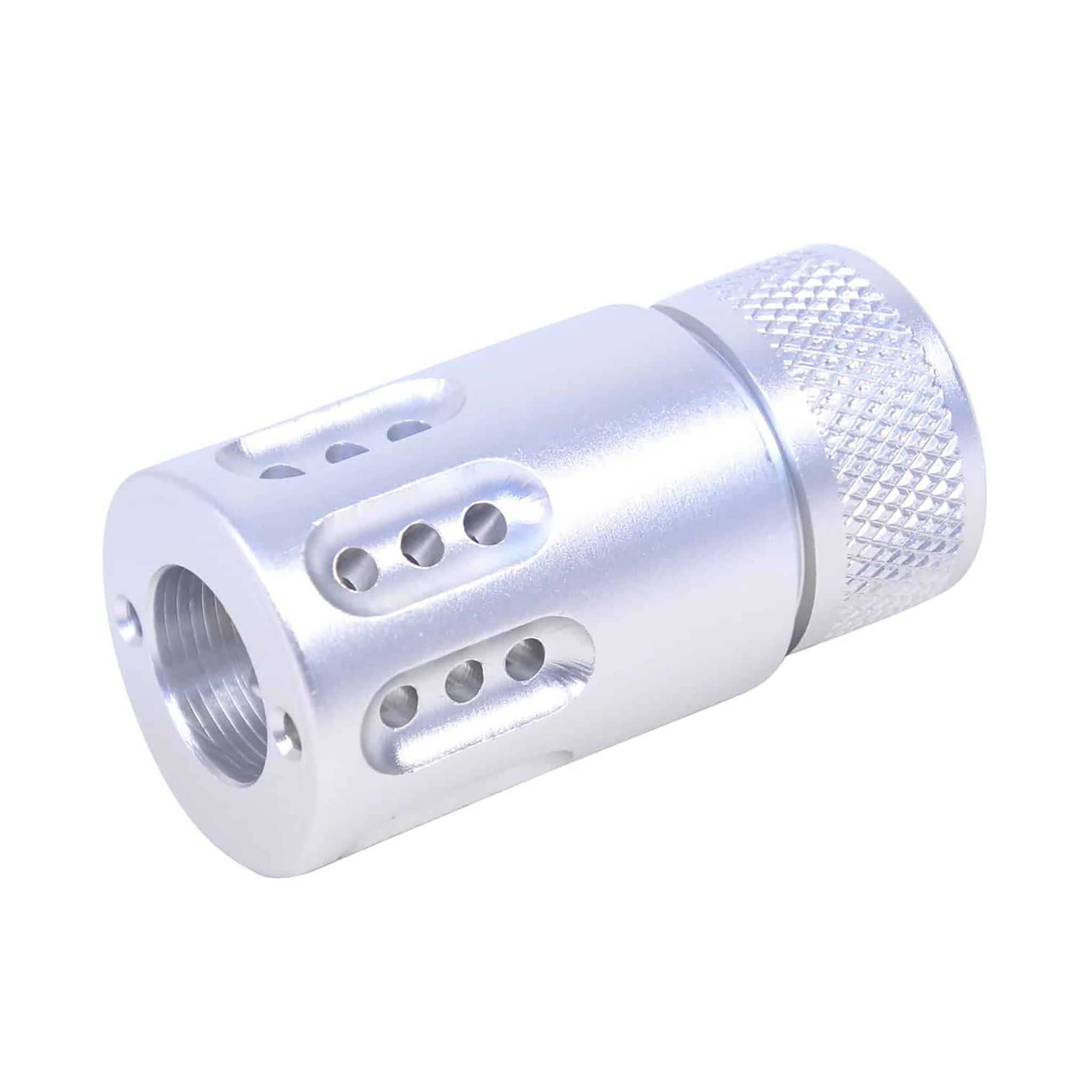 clear-aluminum-308-mini-muzzle-brake-shroud_TT AR .308 Cal Mini Slip Over Barrel Shroud With Multi Port Muzzle Brake (Anodized Clear) - Image 1