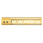 Gold 10-inch Guntec USA M-LOK handguard with monolithic top rail and sleek design.