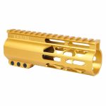 Gold anodized 6-inch Guntec USA handguard with M-LOK slots and Picatinny top rail.