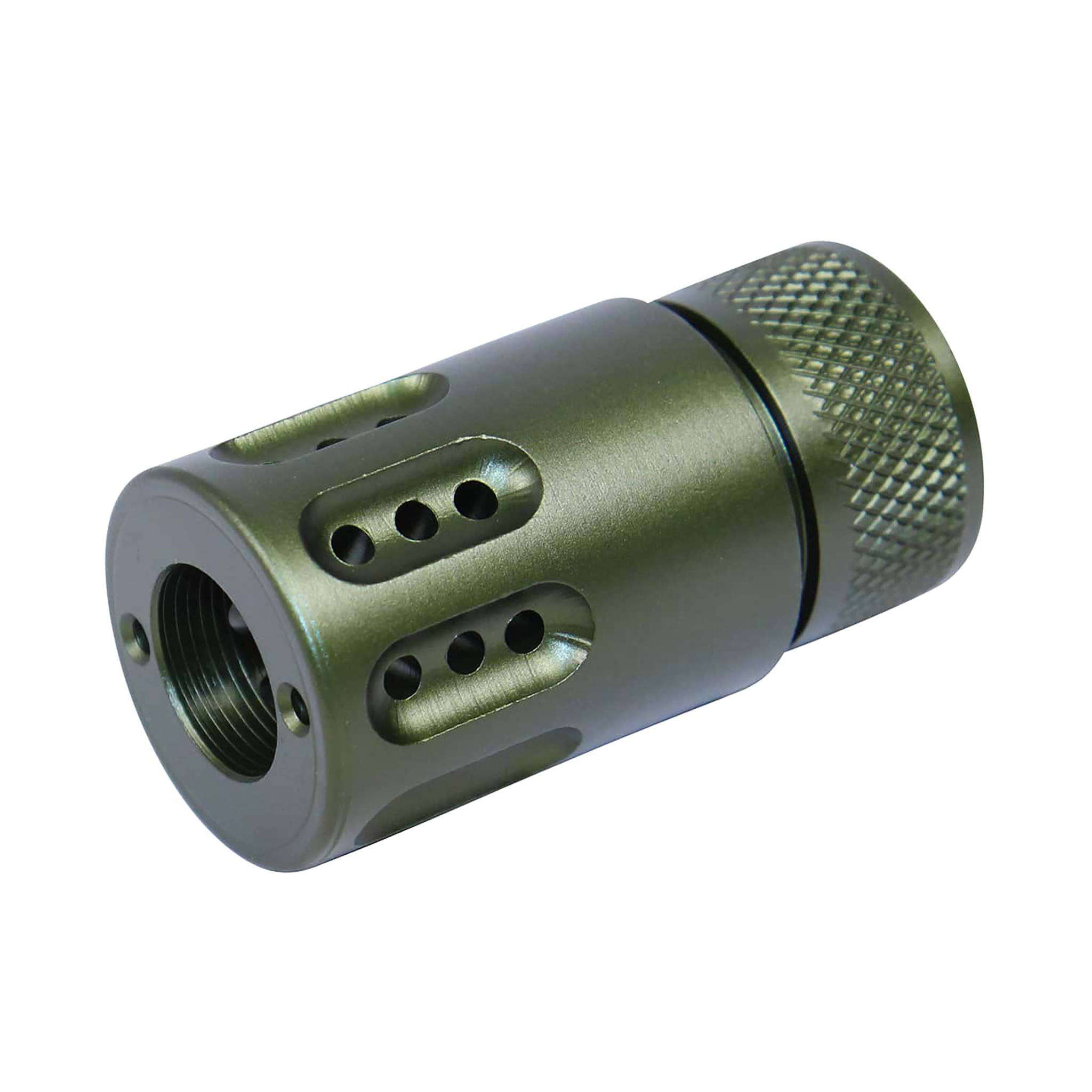 green-308-mini-muzzle-brake-shroud_TT AR .308 Cal Mini Slip Over Barrel Shroud With Multi Port Muzzle Brake (Anodized Green) - Image 1