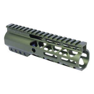 Green 7-inch Guntec USA M-LOK handguard with monolithic top rail and lightweight design.