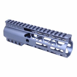 7 Guntec USA grey M-LOK handguard with top rail for firearm customization.