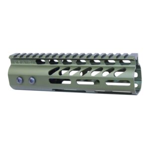 Guntec USA 7-inch green M-LOK handguard with monolithic top rail for tactical rifles.