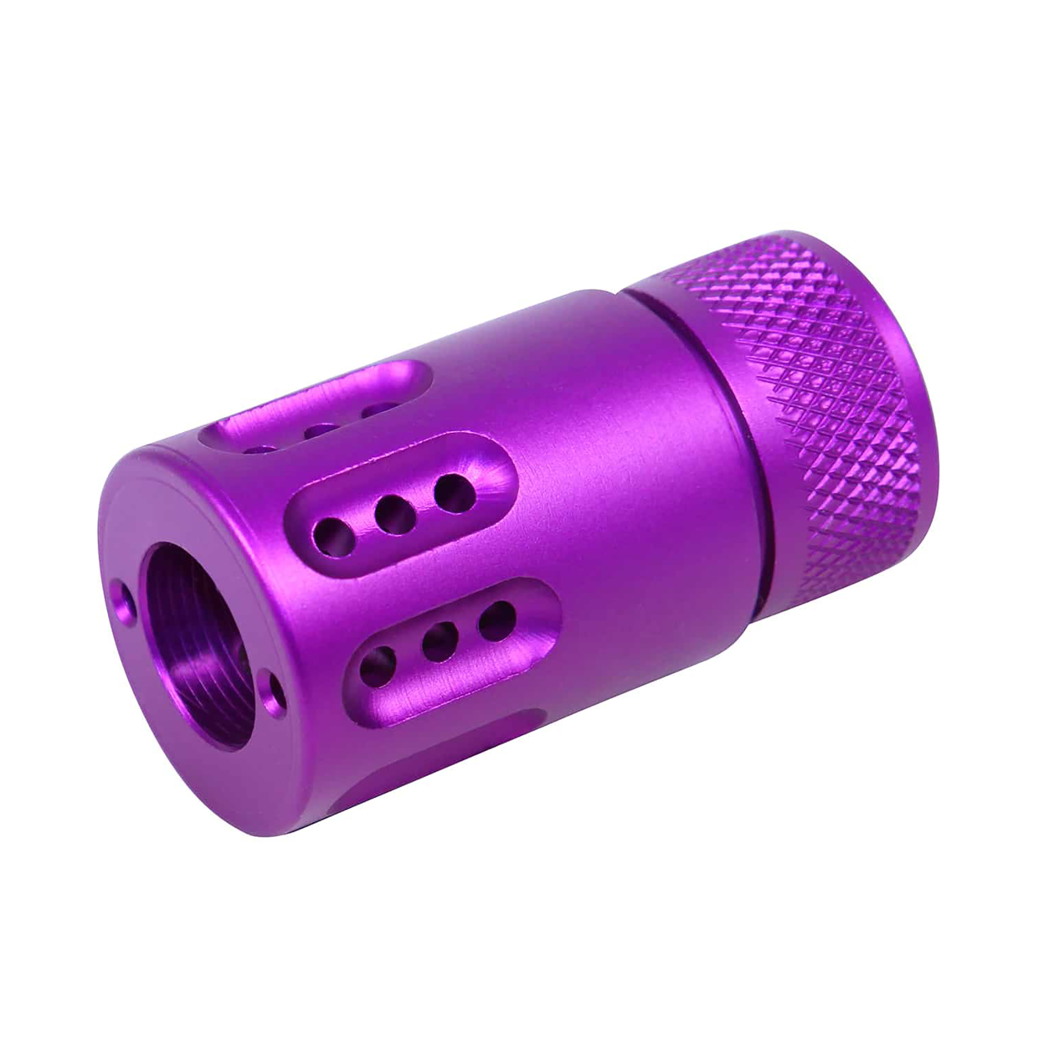purple-308-mini-muzzle-brake-shroud_TT AR .308 Cal Mini Slip Over Barrel Shroud With Multi Port Muzzle Brake (Anodized Purple) - Image 1