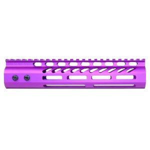 Purple 9-inch Guntec M-LOK Handguard with Top Rail and Sleek Design.