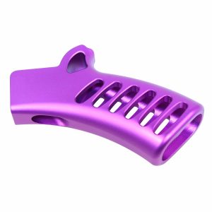 Ultralight skeletonized aluminum grip, anodized purple, ergonomic design, NY/CA compliant.