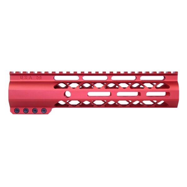 Red 9-inch Guntec USA M-LOK Handguard with Top Rail.