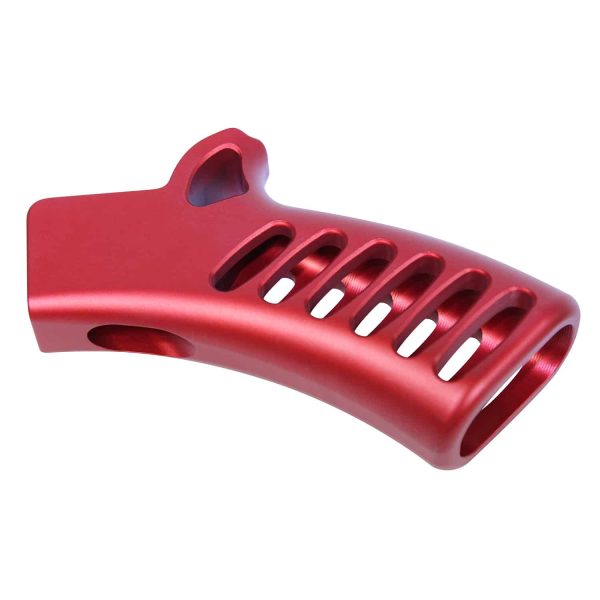 Red anodized aluminum skeletonized featureless grip, lightweight and ergonomic, compliant in NY/CA.