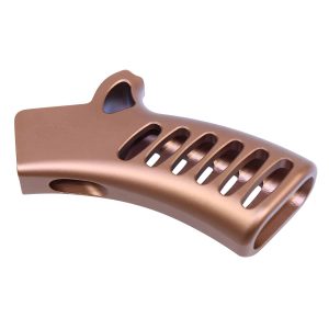 Bronze anodized aluminum grip for featureless rifle, ergonomic and lightweight design.