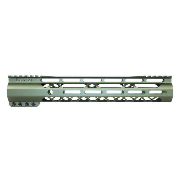 Guntec USA 12-inch olive green M-LOK handguard with top rail, Gen 2.