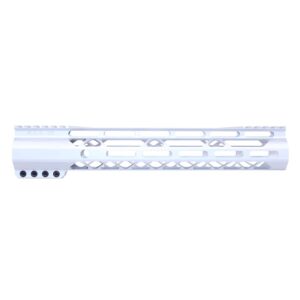 12 Guntec USA white anodized rifle handguard with M-LOK and top rail.