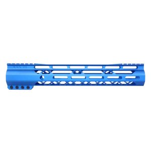 Guntec USA 12 blue anodized aluminum M-LOK free-floating handguard with Picatinny top rail.