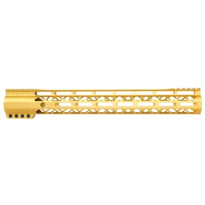 Gold 15-inch Guntec USA M-LOK Handguard with Monolithic Top Rail.