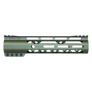 Guntec USA 9-inch green M-LOK free-floating handguard with top rail.