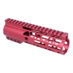 Red 7-inch Guntec USA M-LOK handguard with monolithic top rail and geometric cut-outs.