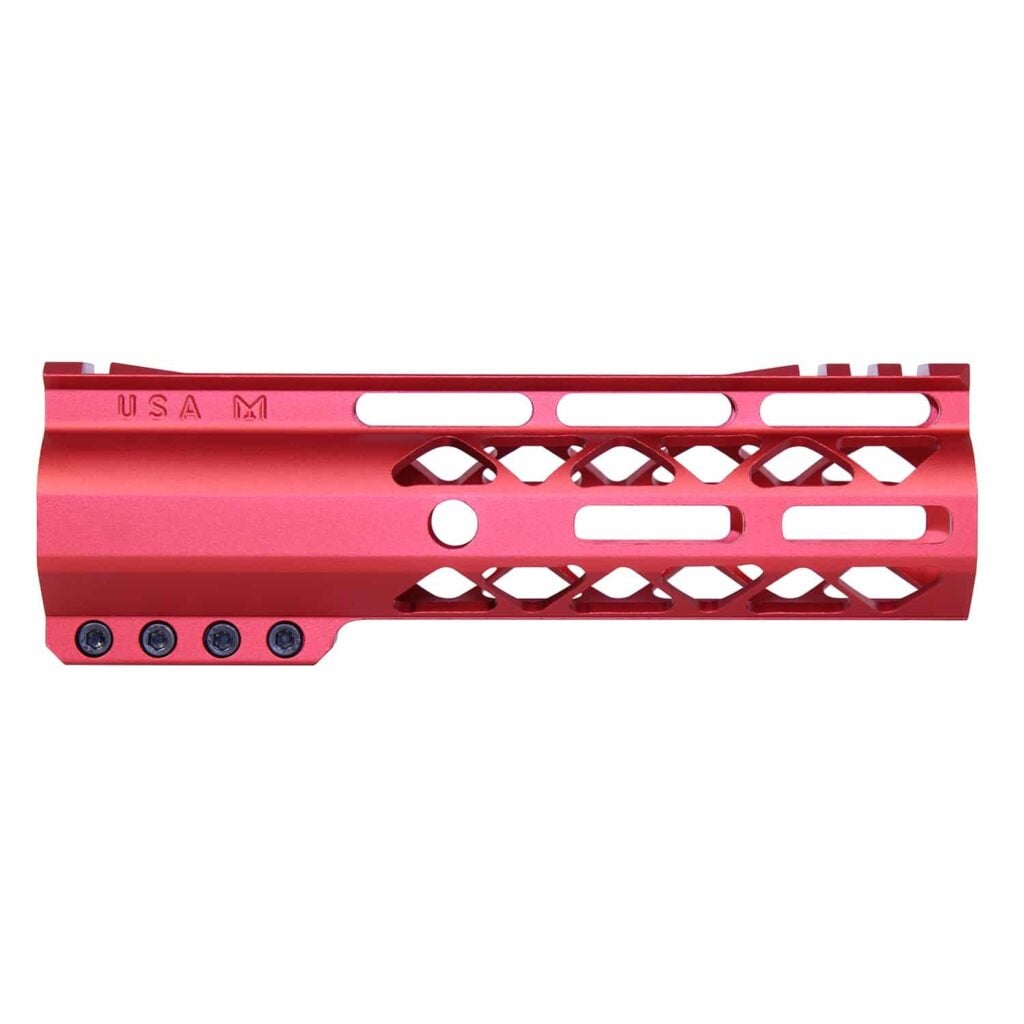 Floating Handguard Bottom Lock 7 Inch Anodized Red AIR-LOK M-LOK Free Float Handguard with Monolithic Rail