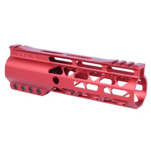 Red 7-inch Guntec AR-15 M-LOK Handguard with Top Rail (Gen 2).