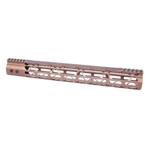 15 Guntec USA bronze M-LOK handguard with top rail, lightweight and skeletonized design.