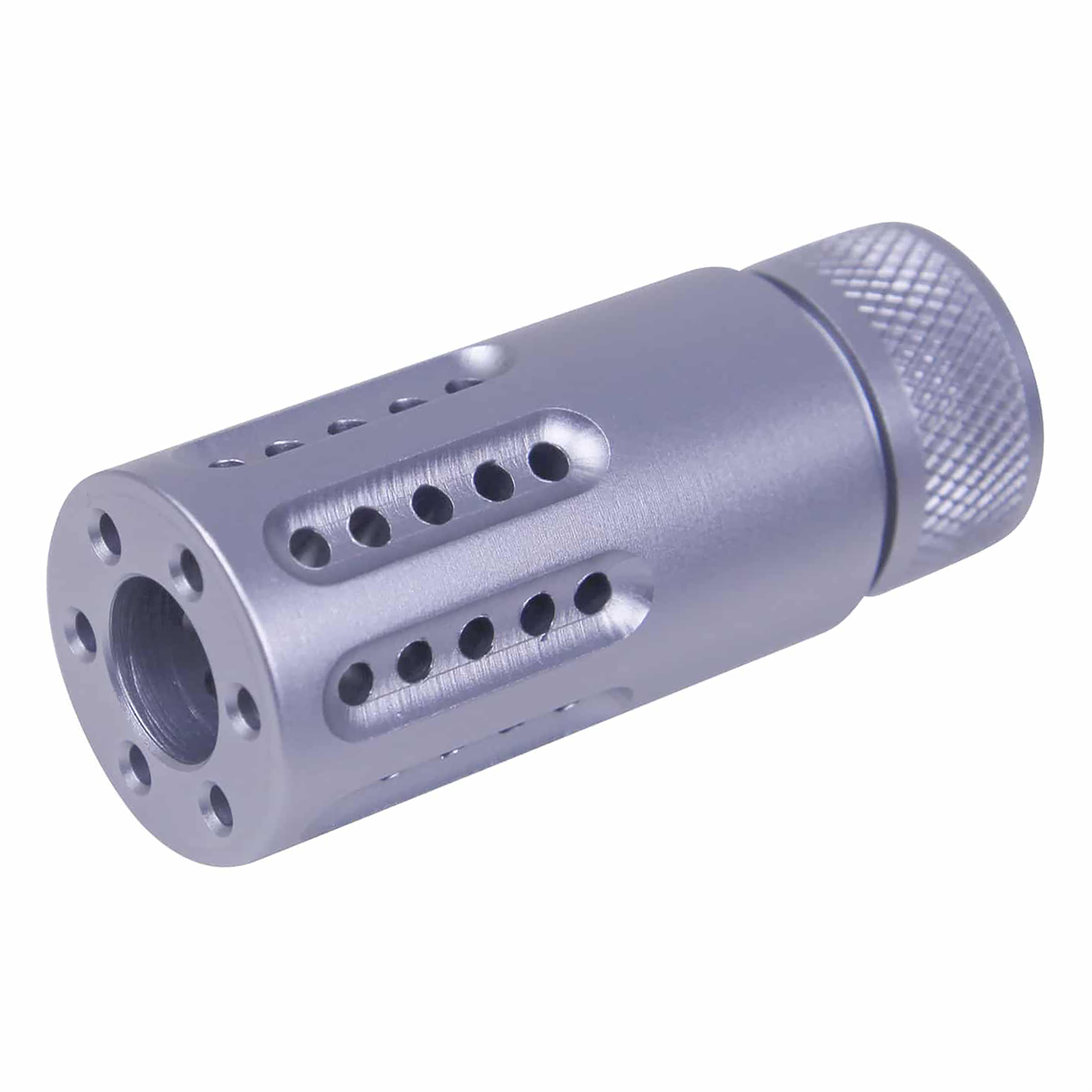 ar-9mm-grey-micro-barrel-shroud-muzzle-brake AR-15 Micro Slip Over Barrel Shroud With Multi Port Muzzle Brake (9mm) (Anodized Grey) - Image 1
