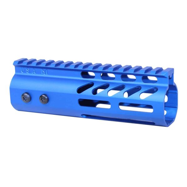 Blue 6-inch Guntec M-LOK Free Floating Handguard with Top Rail.