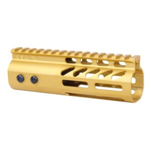 Gold 6 Guntec M-LOK Handguard with Monolithic Top Rail for Tactical Firearm Customization.