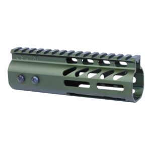 Olive green 6 Guntec USA M-LOK handguard with monolithic top rail.