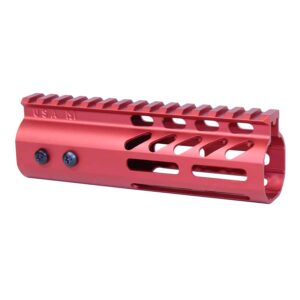 Red 6-inch Guntec M-LOK handguard with full-length Picatinny rail.